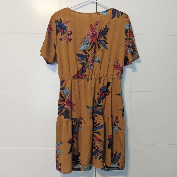 Mustard Yellow Floral Dress with Sleeves - Picture 5 of 7